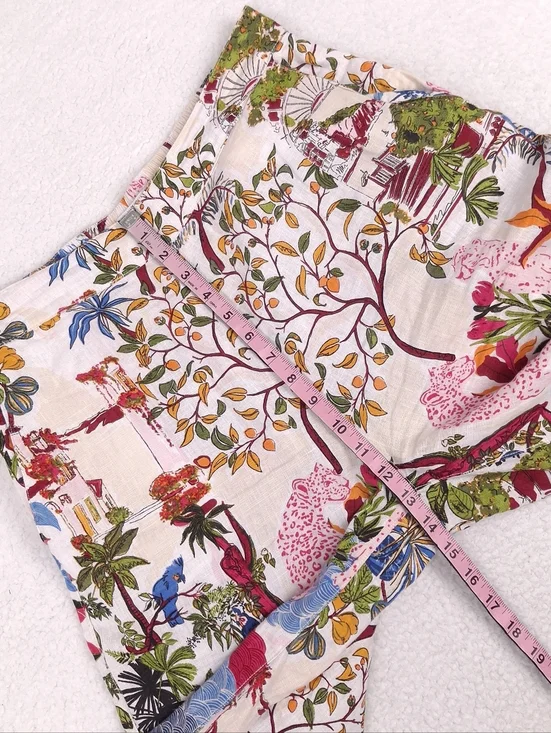 Nicole Miller linen wide leg crop pants leopard floral scene print resort wear - Picture 7 of 10